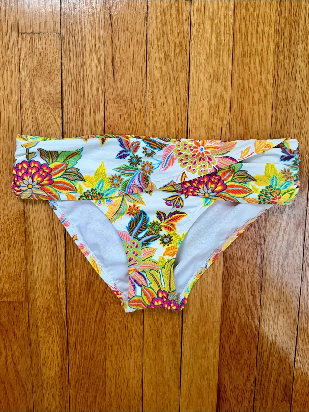 Bleu Rod Beattie White Floral Ruffle Bikini with Multicolor Print